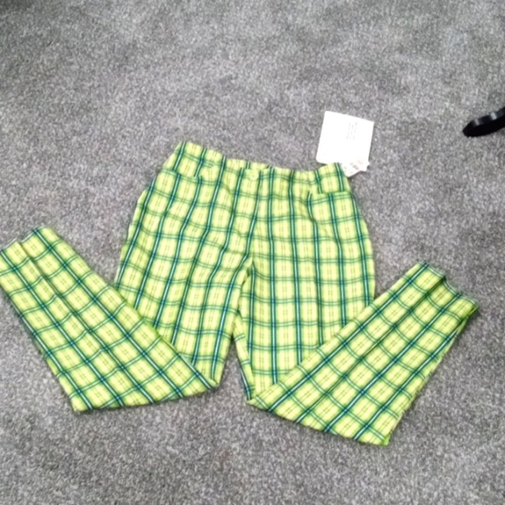 XOXO NWT lime green, white and blue plaid ankle pants. 9/10.  Vintage